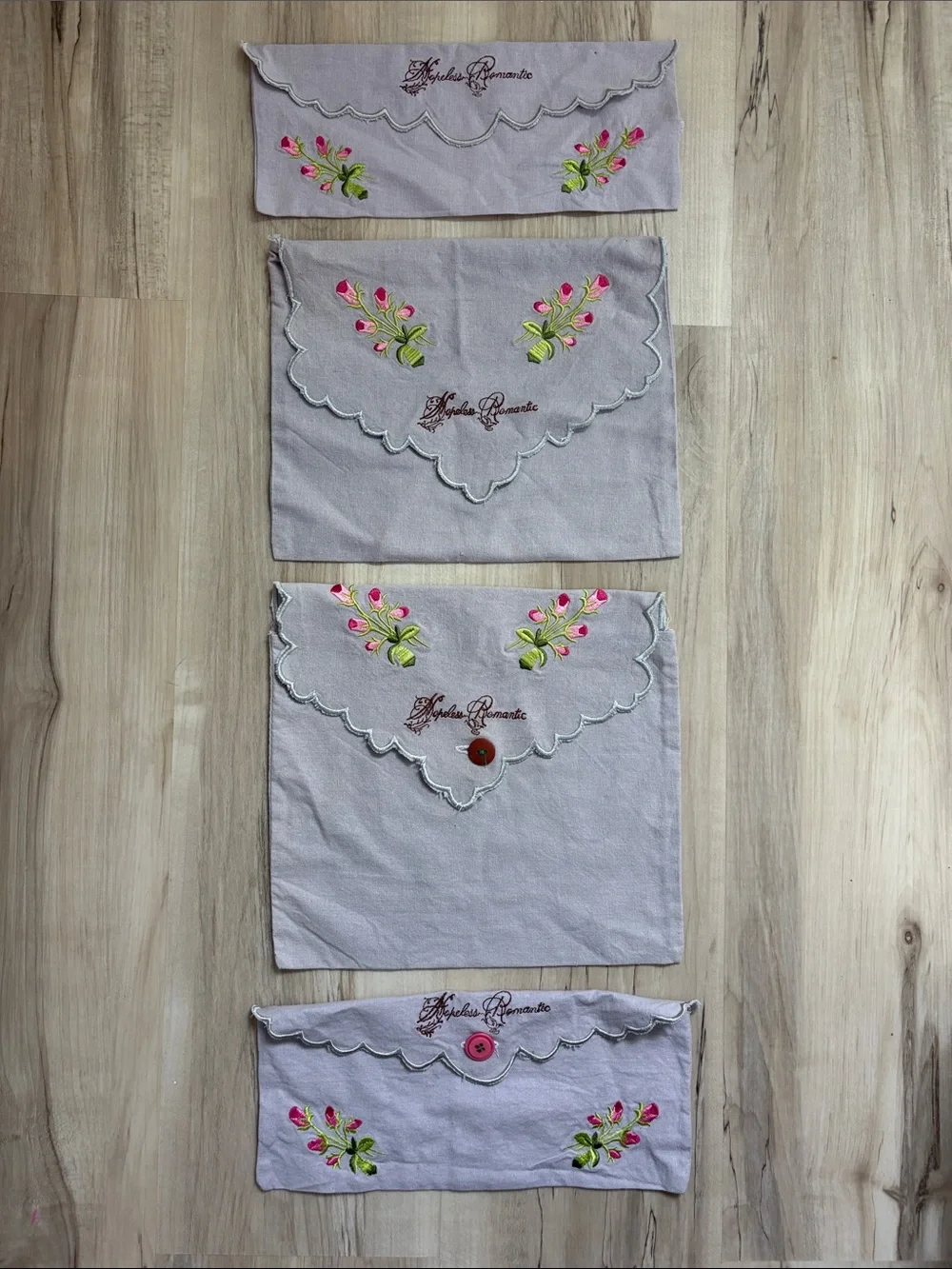 VTG Hopeless Romantic Embroidered Travel Pouch & Lingerie Bag Set 4pc